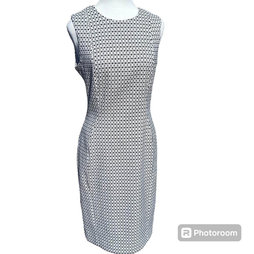Calvin Klein Womens 8 Jacquard Sheath Dress Black/ White Sleeveless